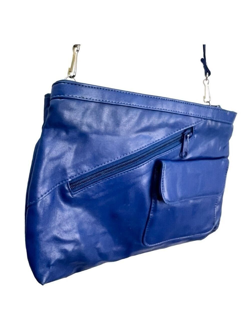 Vintage 80s 90s retro blue faux leather crossbody bag